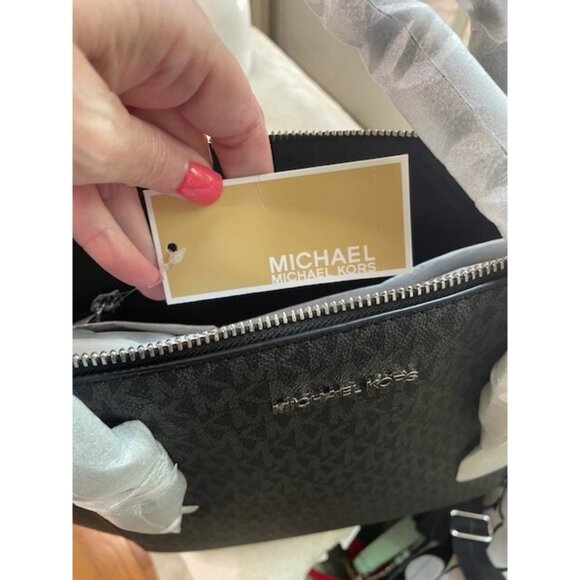 NWT Michael Kors Charlotte Black Leather Tote - Silver Hardware - Picture 9 of 12